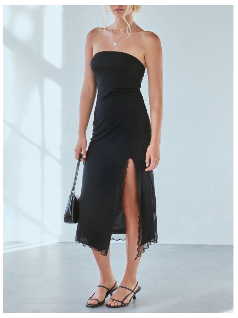 🟠NWT URBAN OUTFITTERS Samara Mesh Strapless Midi Dress in Black XL
